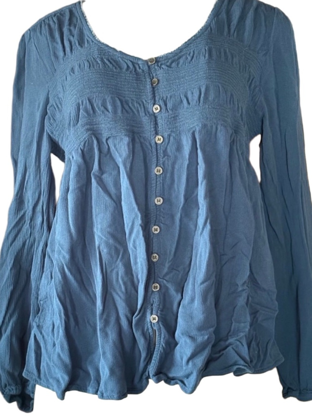 Vintage Knox Rose Blue Button-Front Blouse